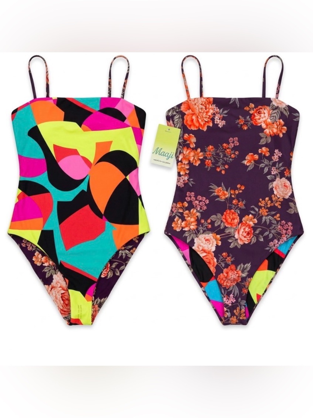 NWT Maaji Plum Floral One Piece Swimsuit Reversible Size Medium